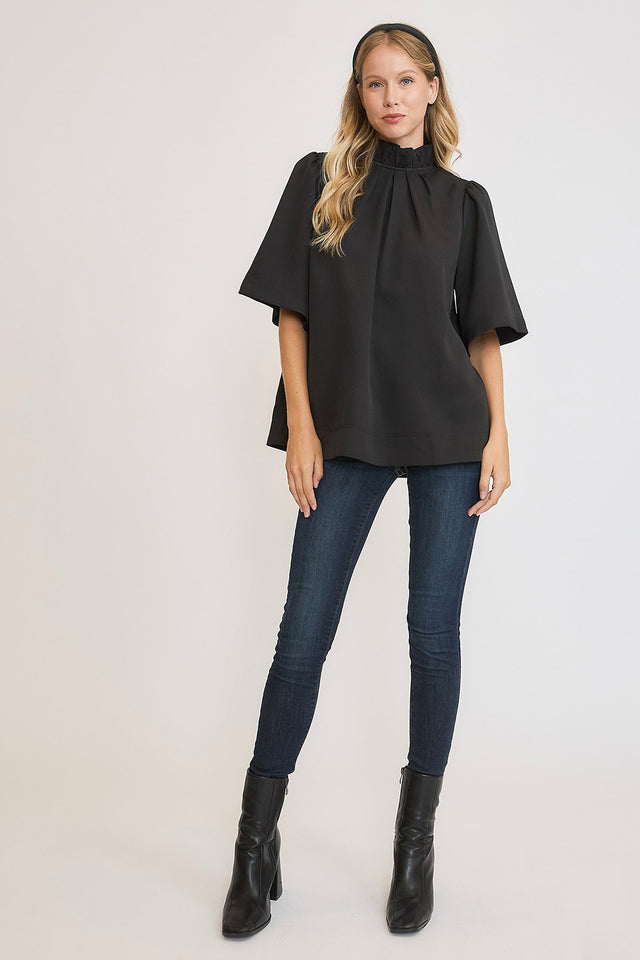 Umgee Bow Tie Back Mock Neck Half Sleeve Blouse | Hanalas