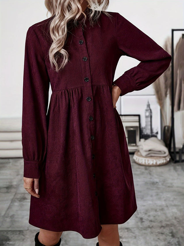 Ruched Button Up Long Sleeve Dress | Hanalas