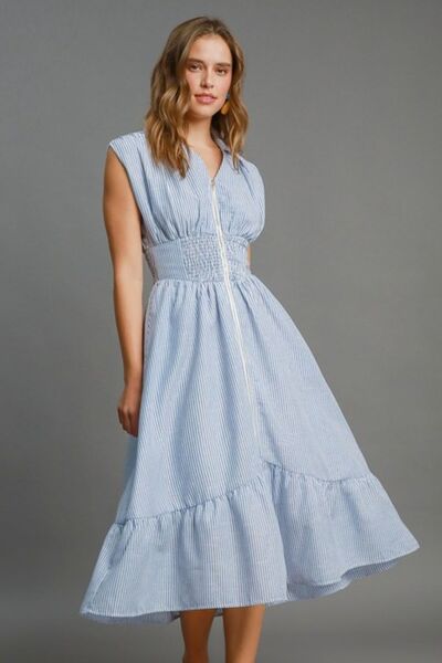 Umgee Full Size Striped Midi Dress with Smocked Waist Plus Size | Hanalas