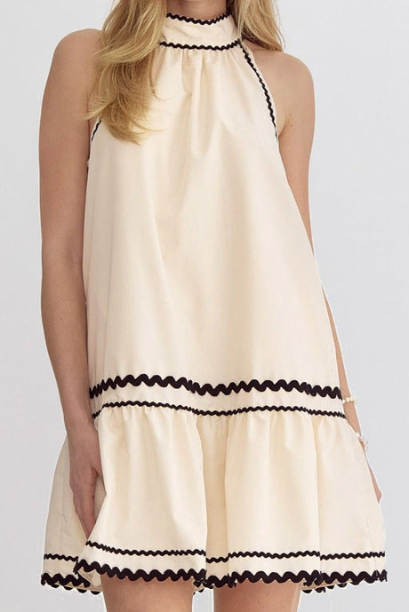 Stripe Ric Rac Trim Sleeveless Mini Dress | Hanalas