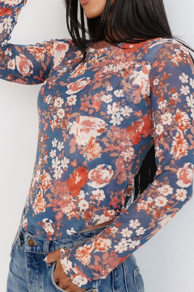 Floral Round Neck Long Sleeve T-Shirt | Hanalas