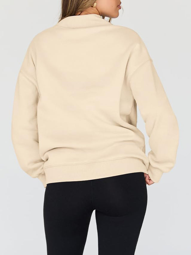 Mock Neck Drop Shoulder Long Sleeve Sweatshirt | Hanalas