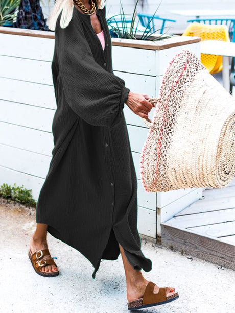 Button Down Long Sleeve Maxi Shirt Dress | Hanalas