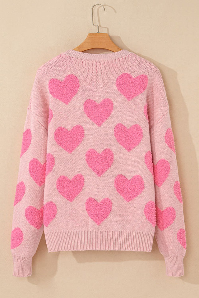 Valentine's Day Heart Jacquard Round Neck Sweater | Hanalas