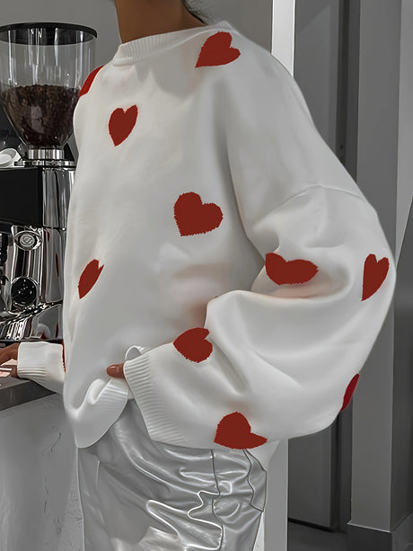 Valentine’s Day Heart Round Neck Long Sleeve Sweater | Hanalas