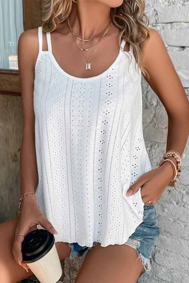 Pink Eyelet Strappy Scoop-Neck Tank Top | Hanalas