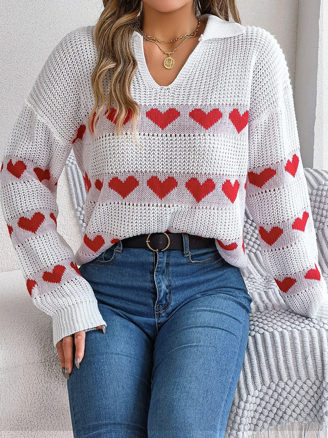 Heart Johnny Collar Long Sleeve Sweater | Hanalas