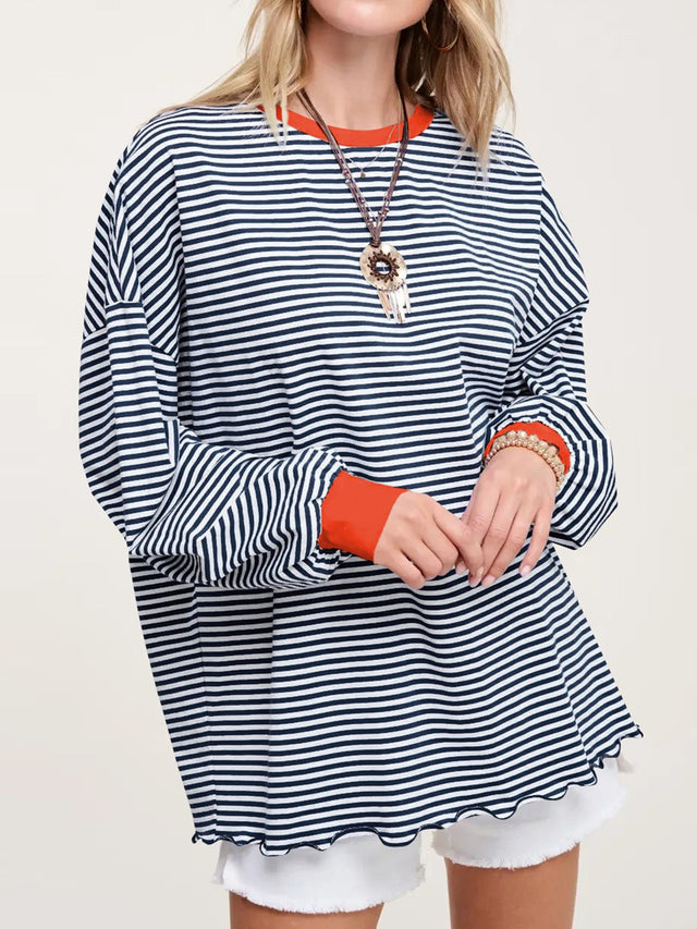 Contrast Striped Long Sleeve Sweatshirt | Hanalas