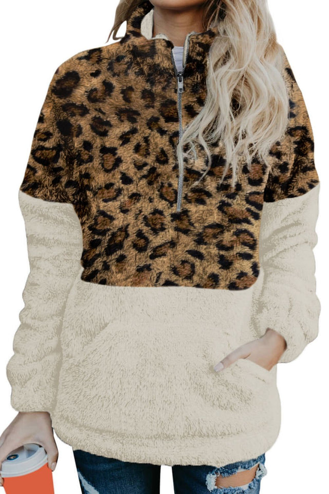 Color Block Half Zip Long Sleeve Fuzzy Sweatshirt | Hanalas