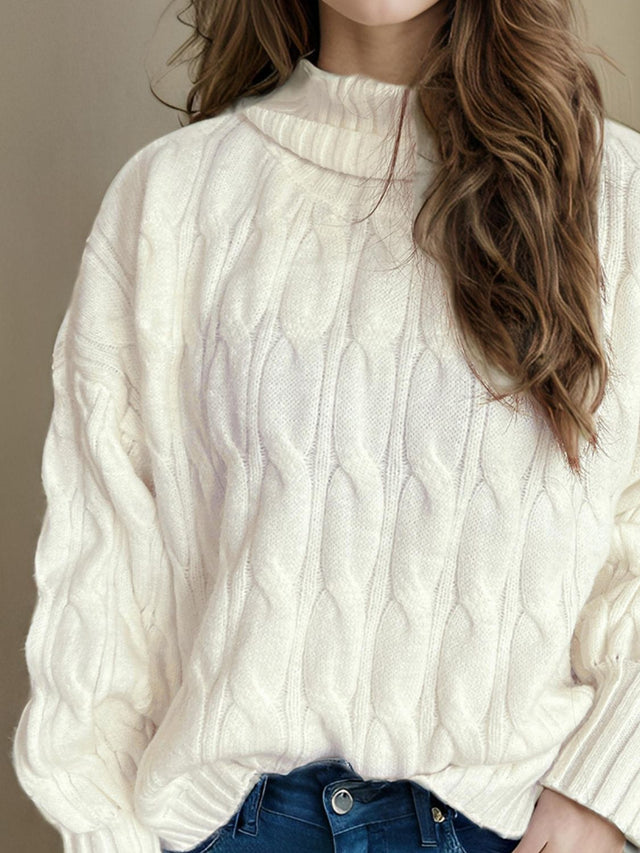 Cable-Knit Turtleneck Long Sleeve Sweater Trendsi Hanalas