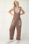 Celeste Full Size Ribbed Leopard Tied Shoulder Overalls | Hanalas