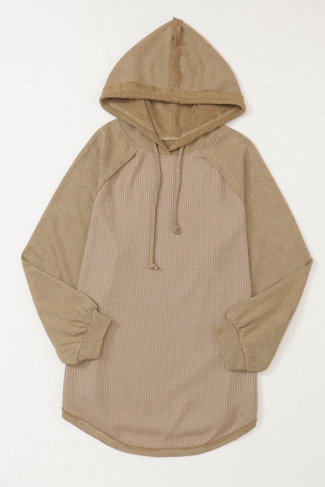 Waffled Knit Exposed Seam Drawstring Hoodie | Hanalas