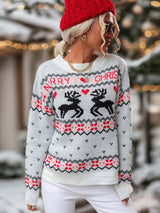 Perfee Reindeer Round Neck Long Sleeve Sweater