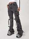 Bow Tied Mid Rise Jeans with Cargo Pockets | Hanalas