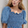 Puff Sleeve Smocked Cropped Denim Top | Hanalas