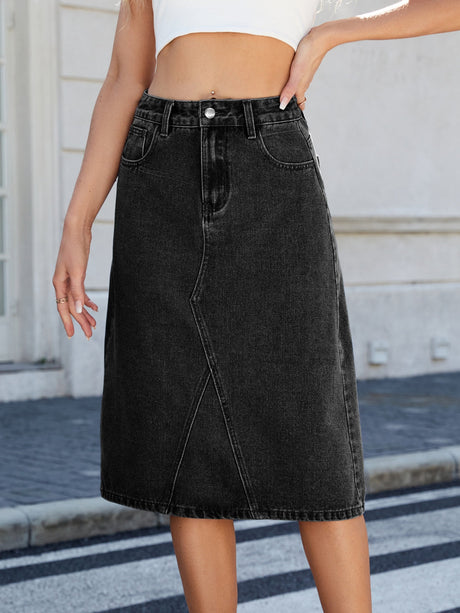 Slit Back Midi Denim Skirt | Hanalas