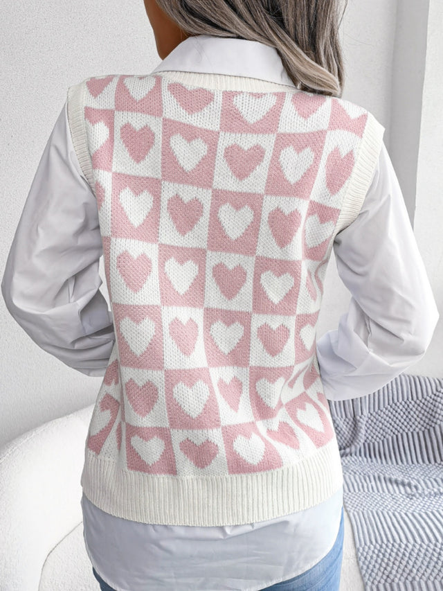 Heart V-Neck Sweater Vest | Hanalas