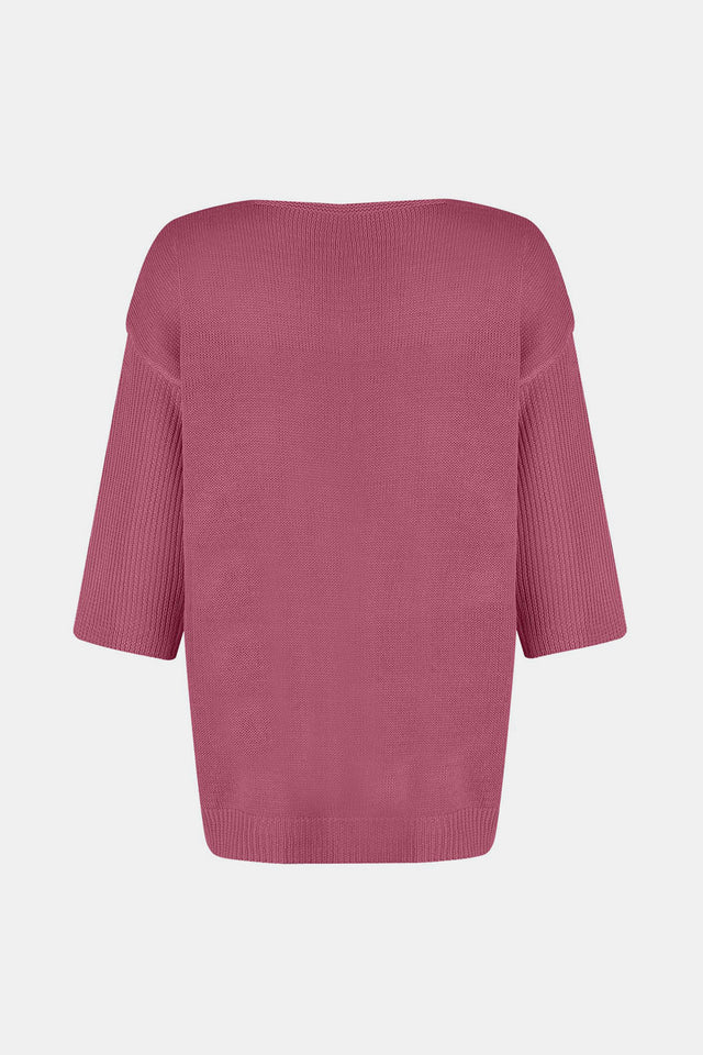 V-Neck Three-Quarter Sleeve Knit Top | Hanalas