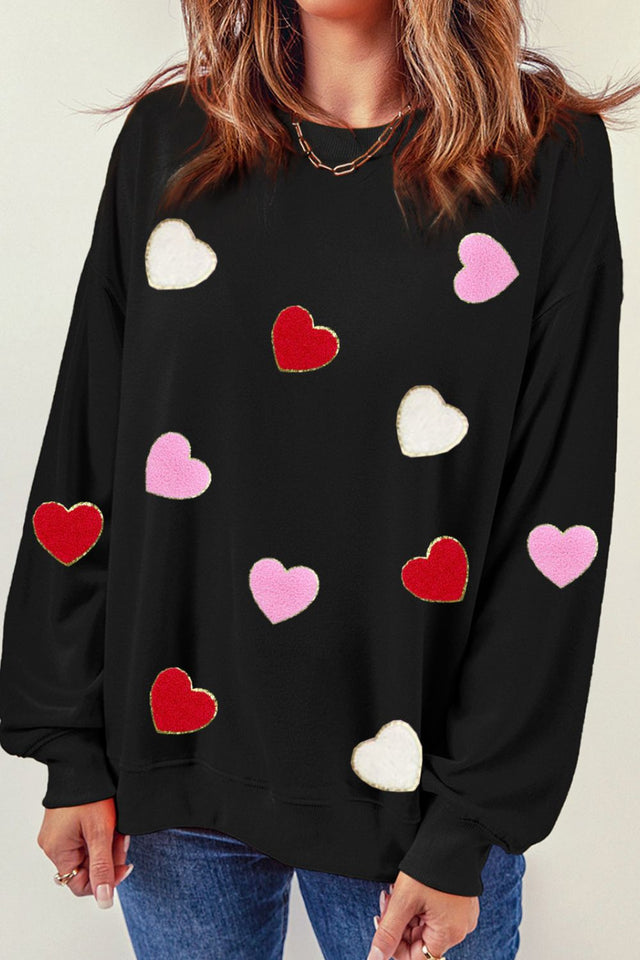 Valentine's Day Contrast Heart Long Sleeve Sweatshirt | Hanalas