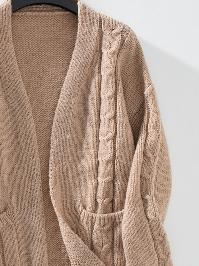 Cable-Knit Open Front Long Sleeve Cardigan Trendsi Hanalas