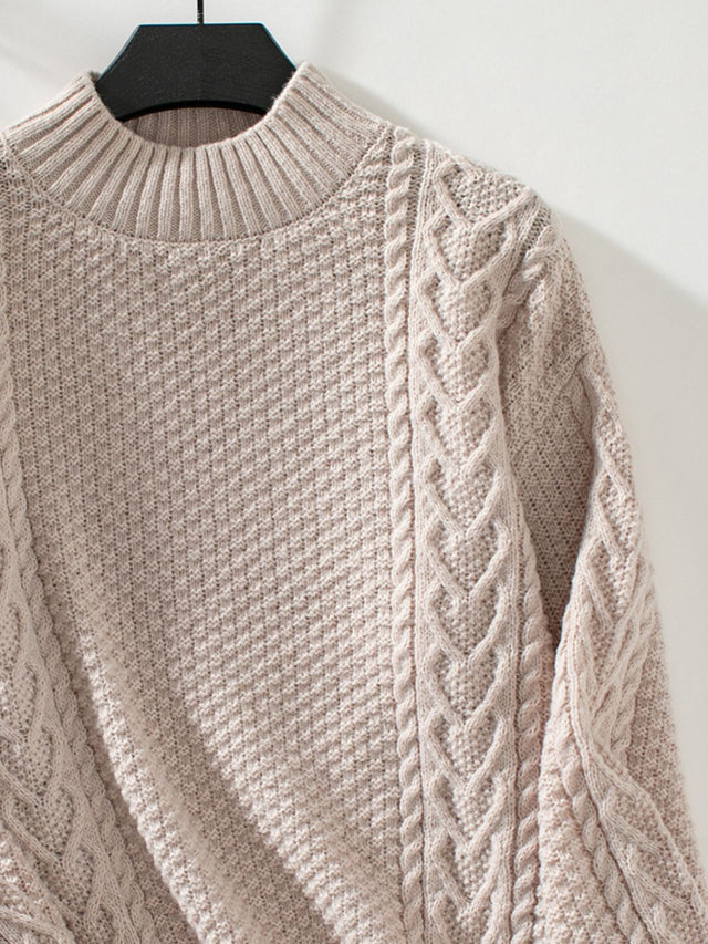 Cable-Knit Mock Neck Long Sleeve Sweater | Hanalas