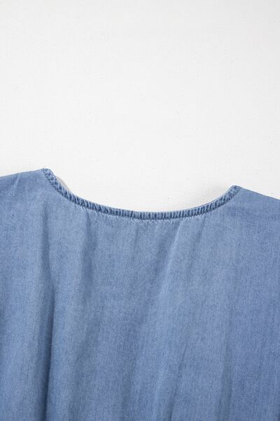 Ruffled Hem Smocked Flutter Sleeve Denim Mini Dress | Hanalas