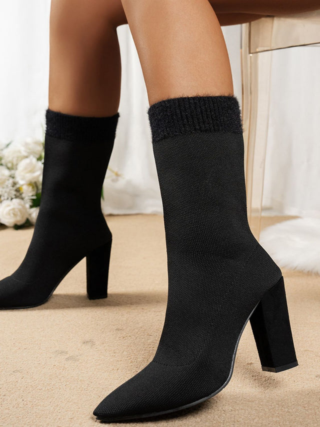 Mesh Point Toe Block Heel Boots | Hanalas