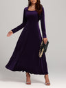 Square Neck Long Sleeve Velvet Dress | Hanalas