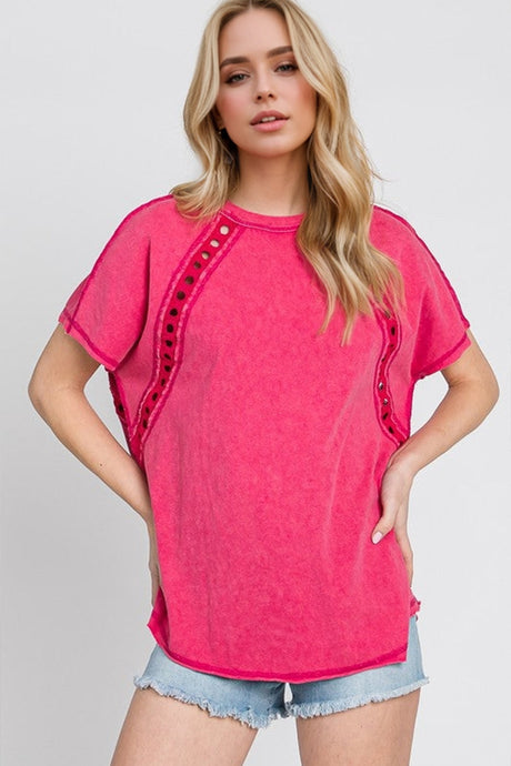 Double Take Full Size Cutout Round Neck Short Sleeve T-Shirt | Hanalas