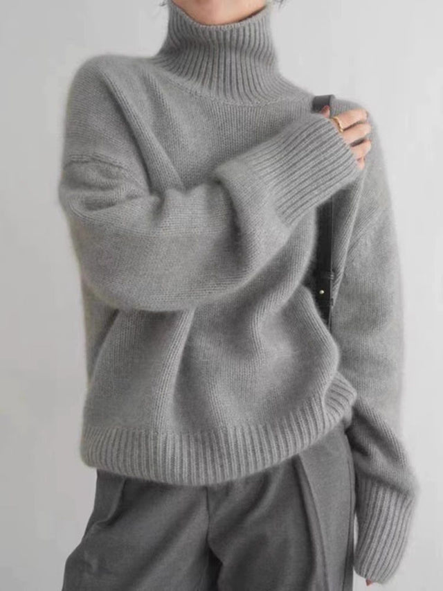 Turtleneck Dropped Shoulder Long Sleeve Sweater | Hanalas