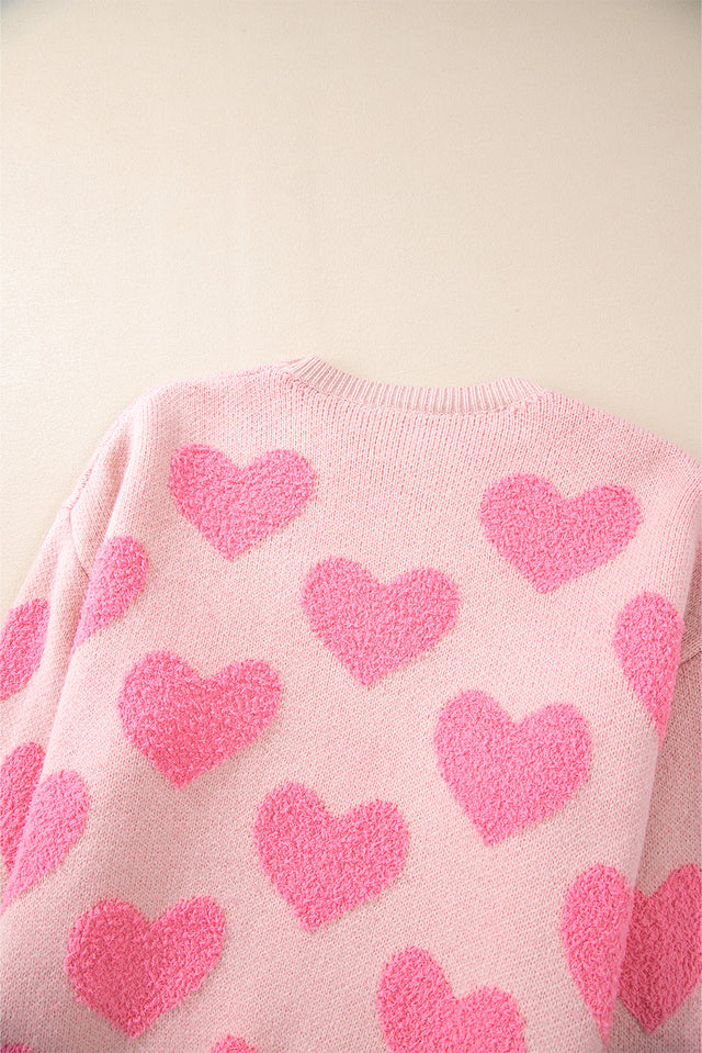 Valentine's Day Heart Jacquard Round Neck Sweater | Hanalas