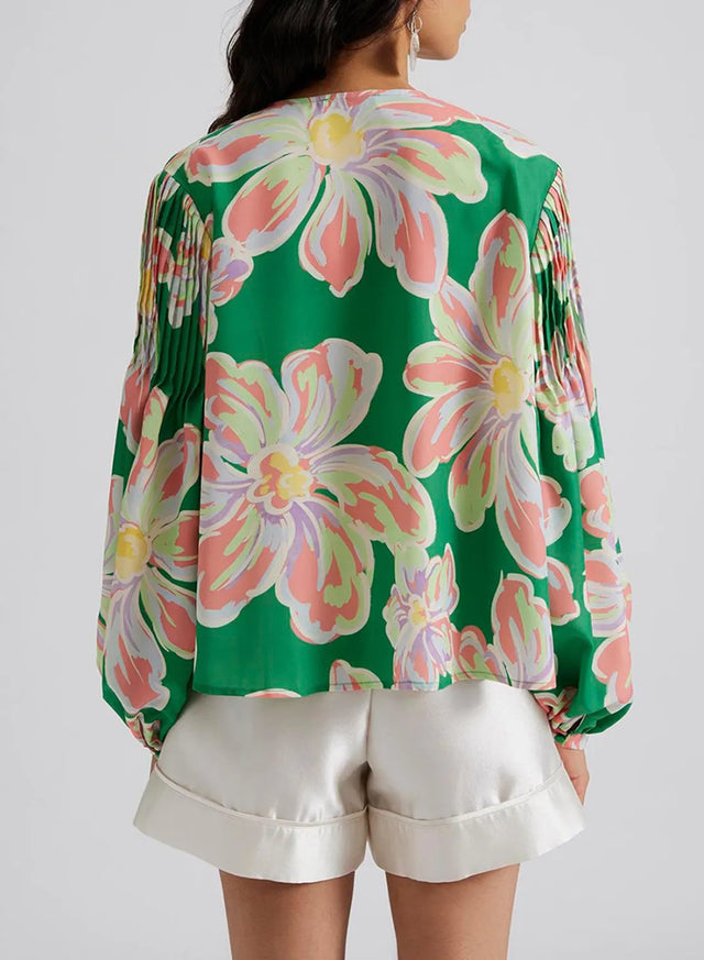 Floral Pleated Puff Sleeve Shirt Trendsi Hanalas