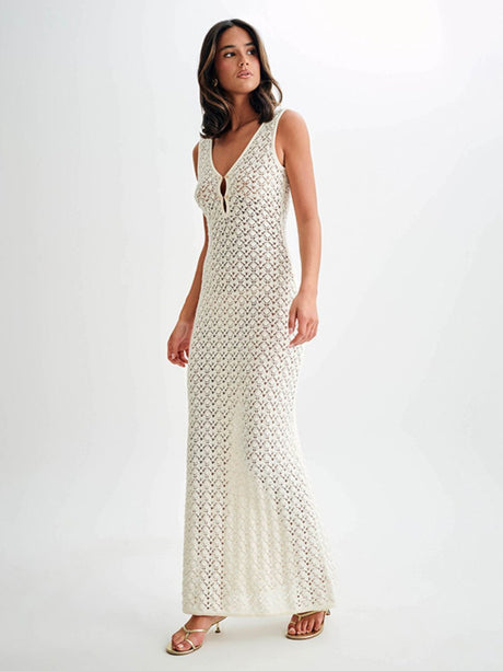 Openwork Sleeveless Maxi Dress | Hanalas