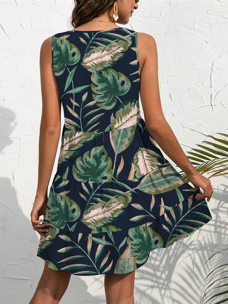 FAM-FAM Printed V-Neck Sleeveless Mini Dress Trendsi Hanalas