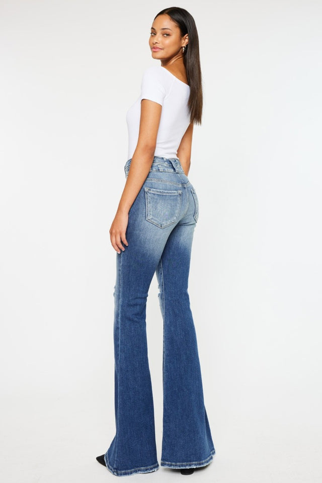 Kancan High Rise Wide Waistband Flare Jeans | Hanalas