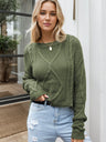 Cable-Knit Round Neck Dropped Shoulder Sweater