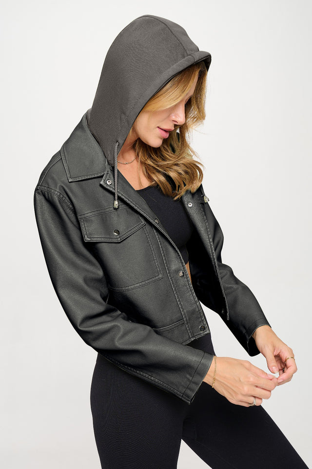 Coalition LA Snap Down Cropped Hooded Jacket | Hanalas