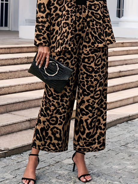 Leopard Wide Leg Elastic Waist Pants | Hanalas