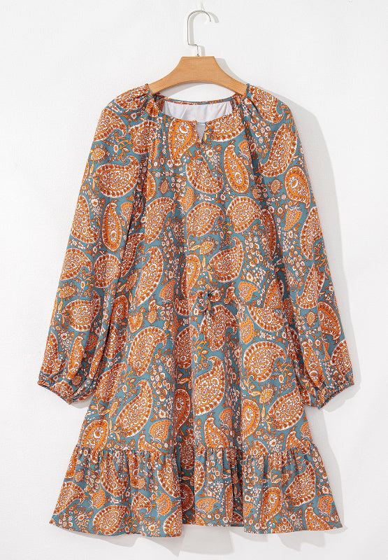 Ruffle Hem Printed Long Sleeve Dress Trendsi Hanalas