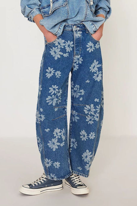 Flower Print Wide Leg Jeans | Hanalas