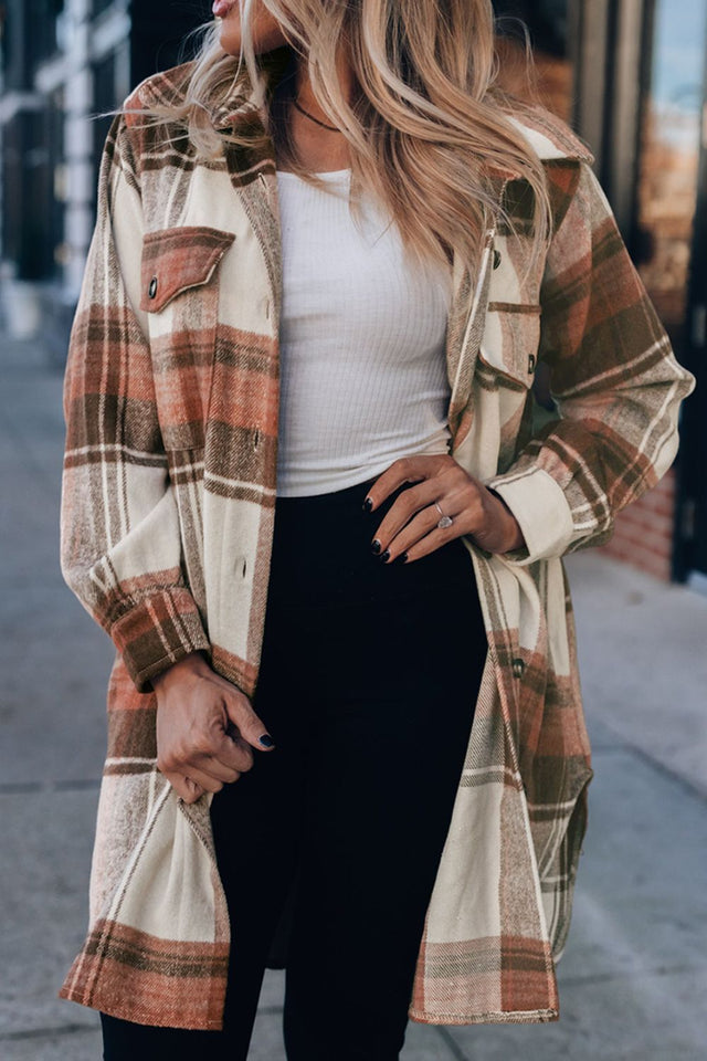 Pocketed Plaid Collared Neck Shacket | Hanalas