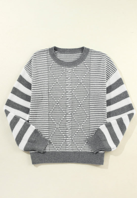 Striped Round Neck Dropped Shoulder Sweater | Hanalas