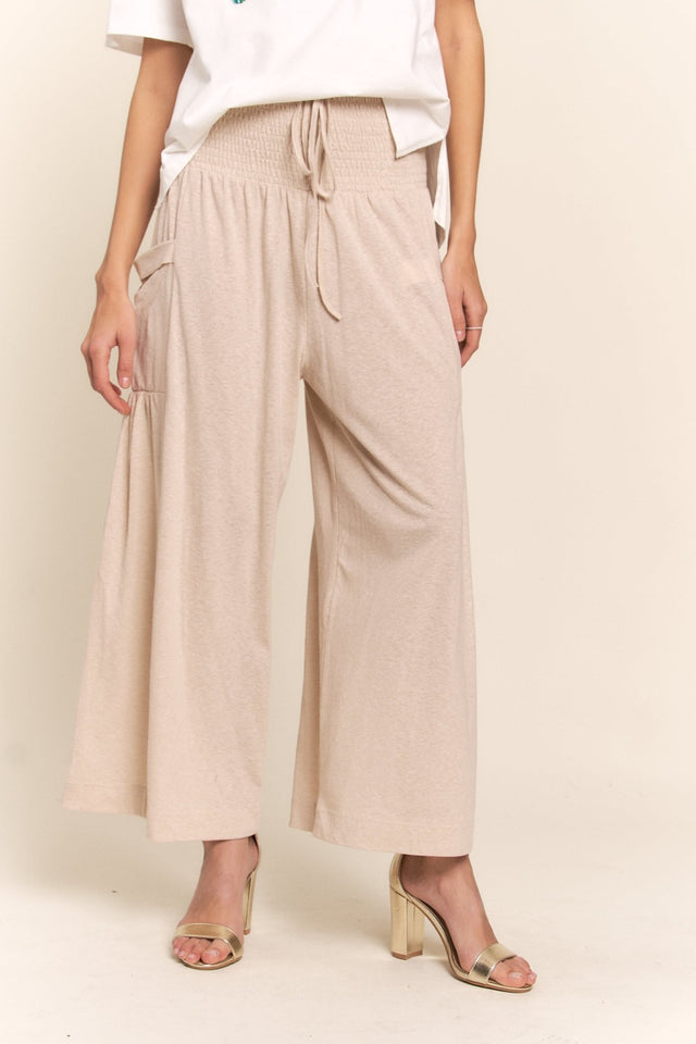 J.NNA Smocked Waist Boho Wide Leg Pants with Pockets | Hanalas