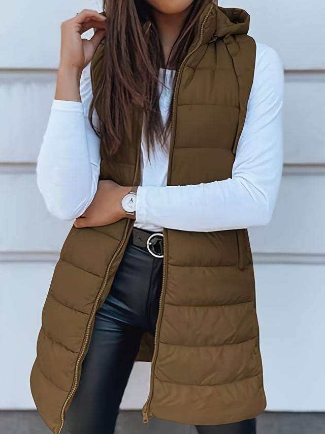 Plus Size Zip Up Hooded Vest Coat | Hanalas