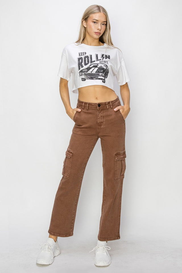 Risen Full Size High Rise Cargo Jeans Trendsi Hanalas