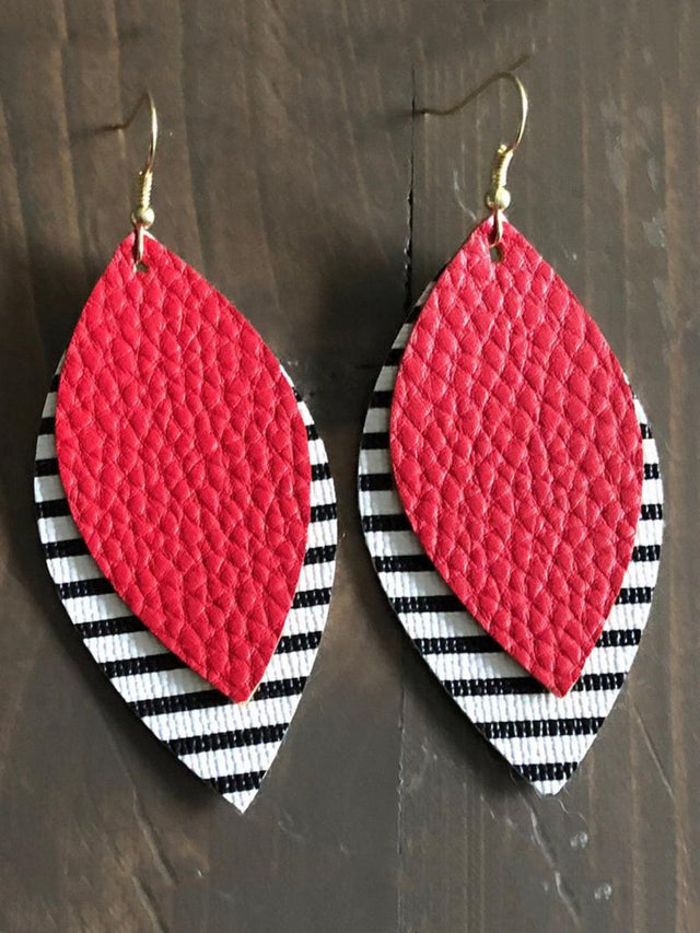 PU Leather Leaf Dangle Earrings | Hanalas