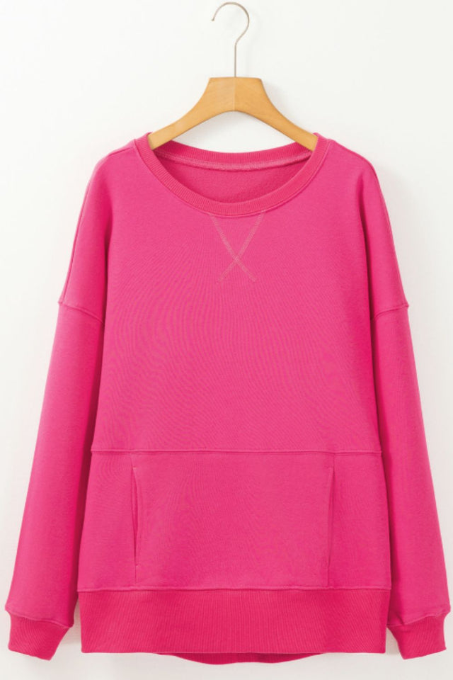 Solid Color Round Neck Long Sleeve Sweatshirt | Hanalas