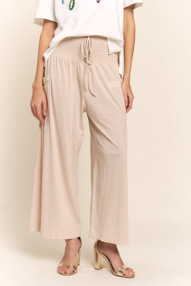 J.NNA Smocked Waist Boho Wide Leg Pants with Pockets | Hanalas