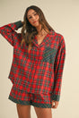 Annie Wear Contrast Plaid Long Sleeve Top and Shorts Set | Hanalas