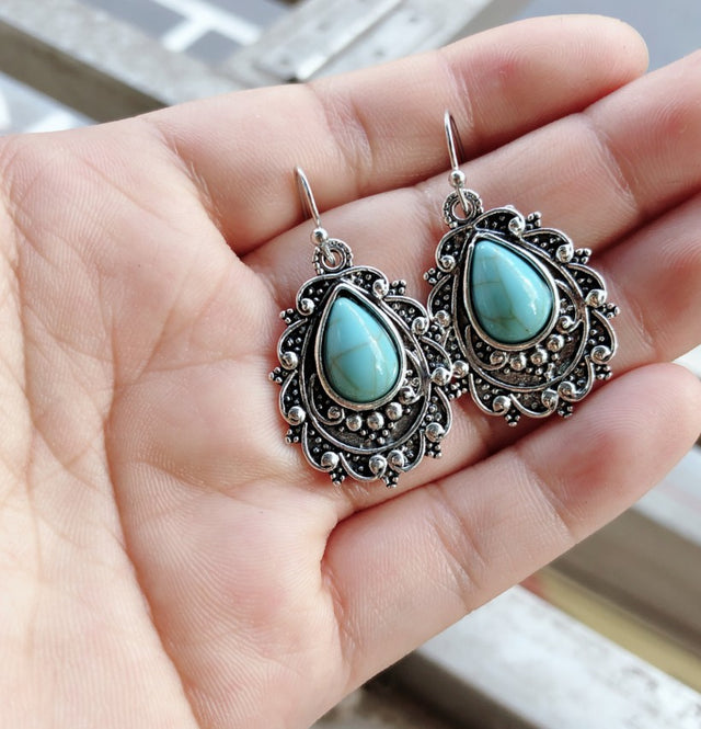 Artificial Turquoise Alloy Teardrop Dangle Earrings | Hanalas